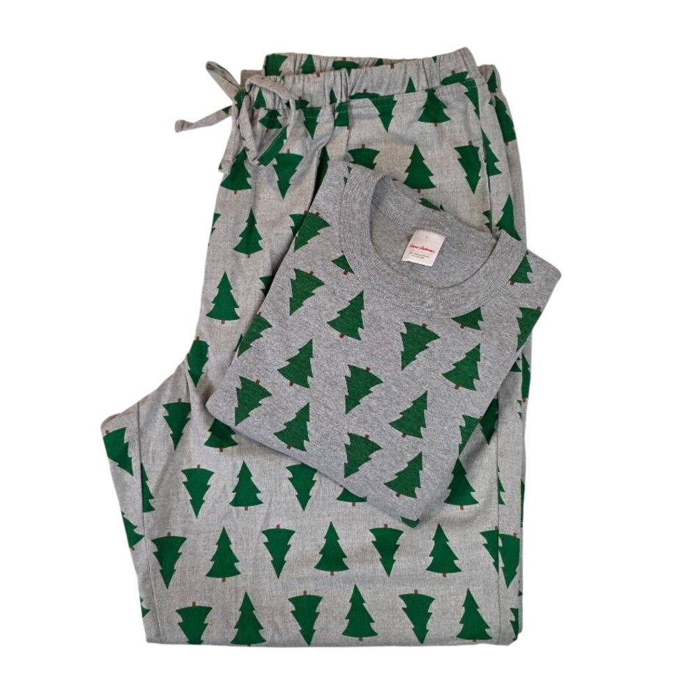 Hanna Andersson Mens L/XL Pajama Set Gray Green Christmas Tree Organic Cotton